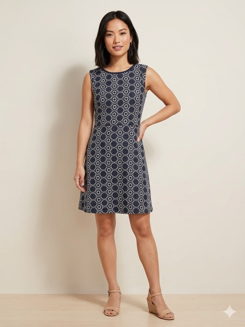 LOFT‎ Navy and White Sleeveless Fit-and-Flare Dress